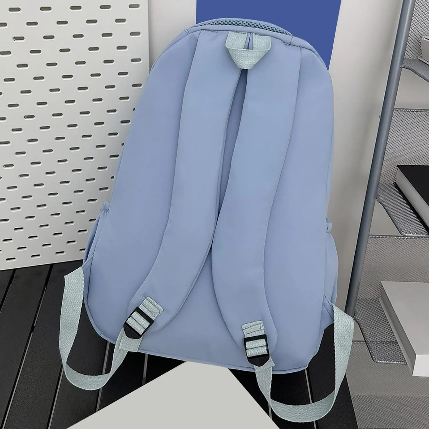 Student Backpack Fashionable Simple Solid Color Large Capacity Lightweight Practical Student Foldable (Blue, One Size)
