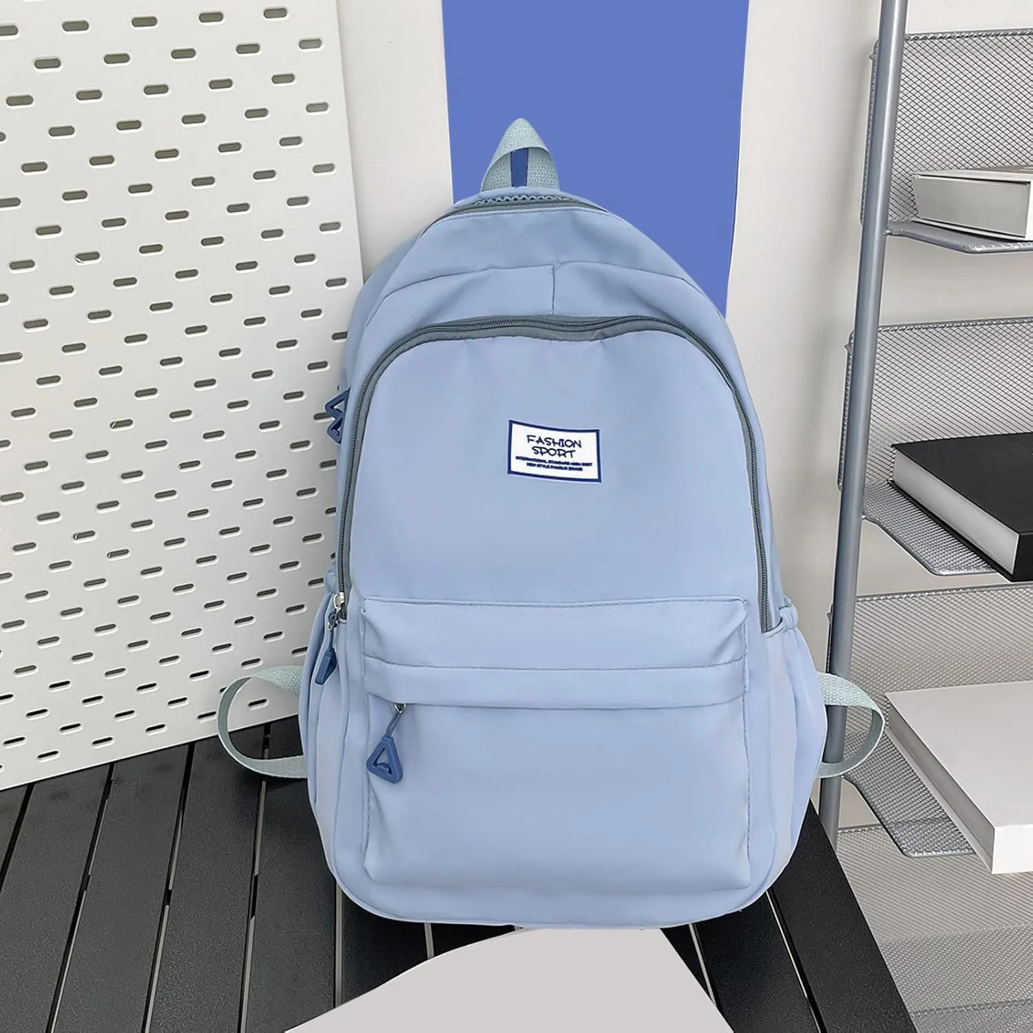 Student Backpack Fashionable Simple Solid Color Large Capacity Lightweight Practical Student Foldable (Blue, One Size)