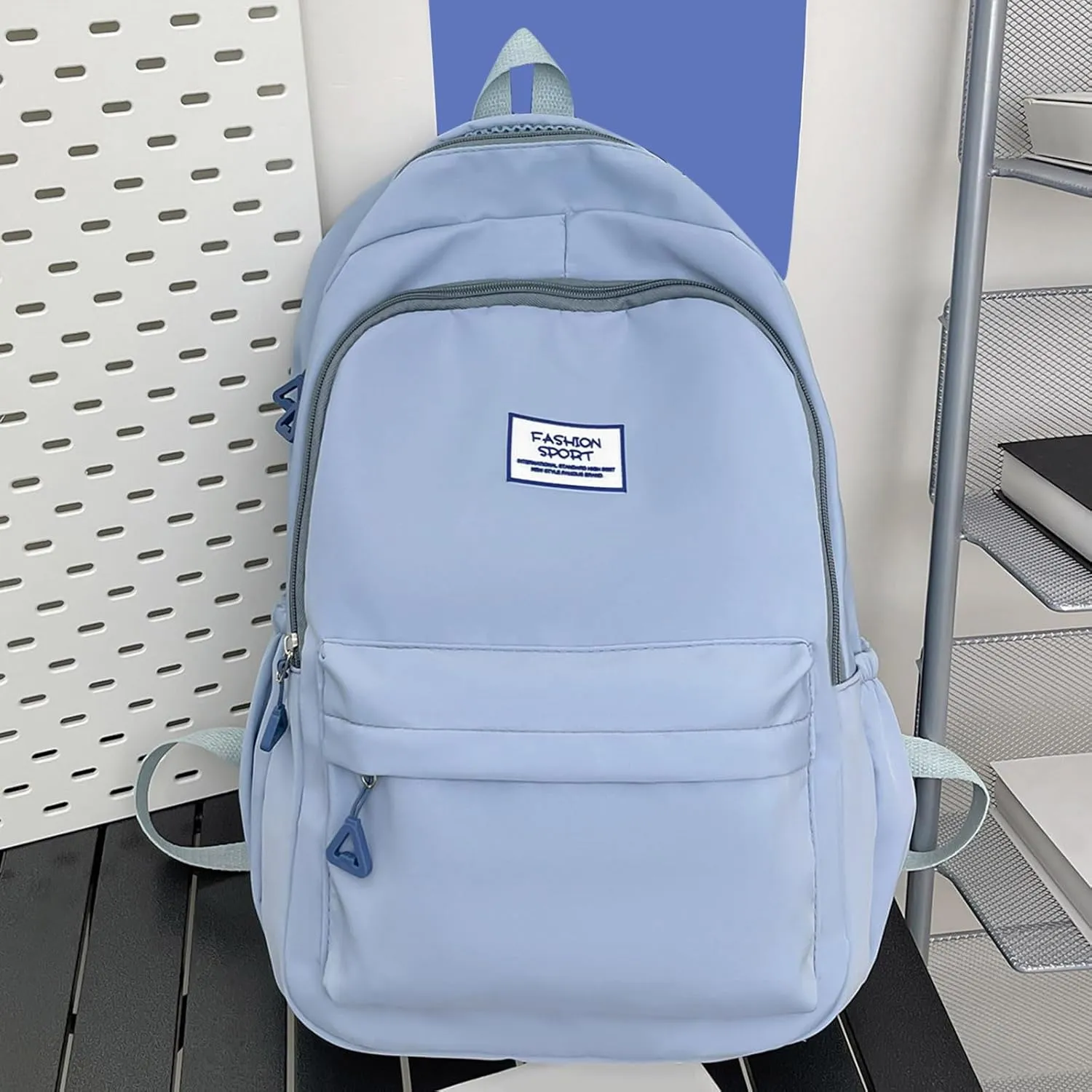 Student Backpack Fashionable Simple Solid Color Large Capacity Lightweight Practical Student Foldable (Blue, One Size)