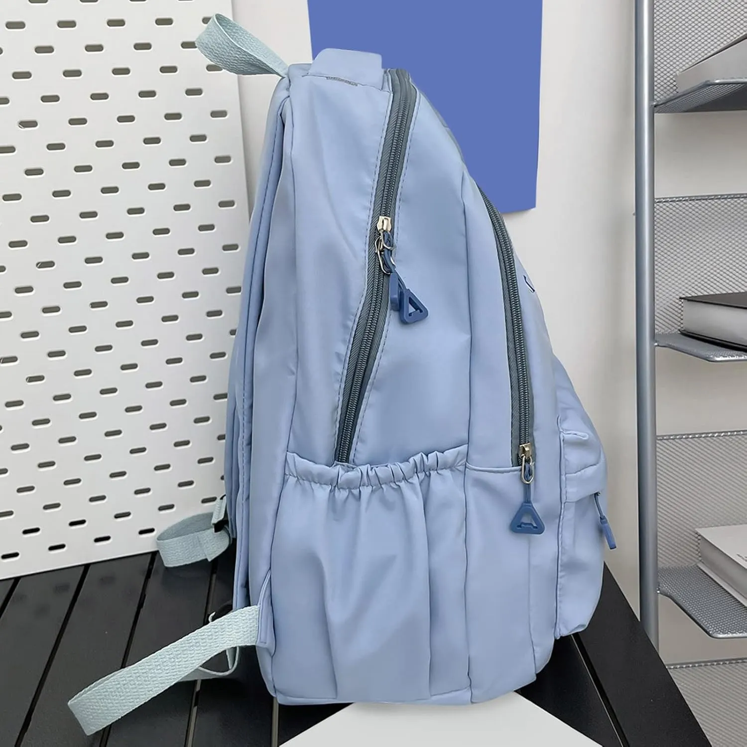 Student Backpack Fashionable Simple Solid Color Large Capacity Lightweight Practical Student Foldable (Blue, One Size)