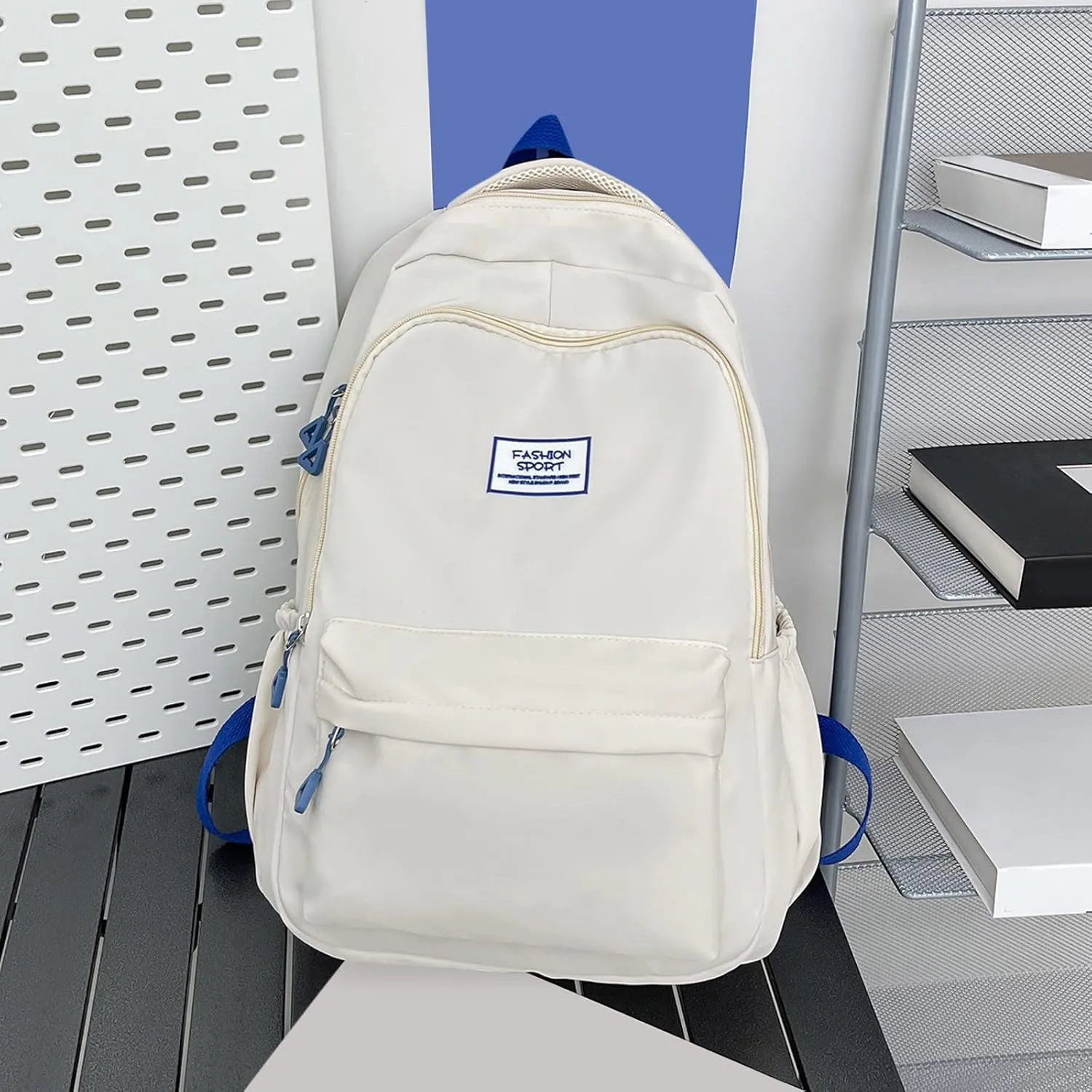 Student Backpack Fashionable Simple Solid Color Large Capacity Lightweight Practical Student Foldable (White, One Size)