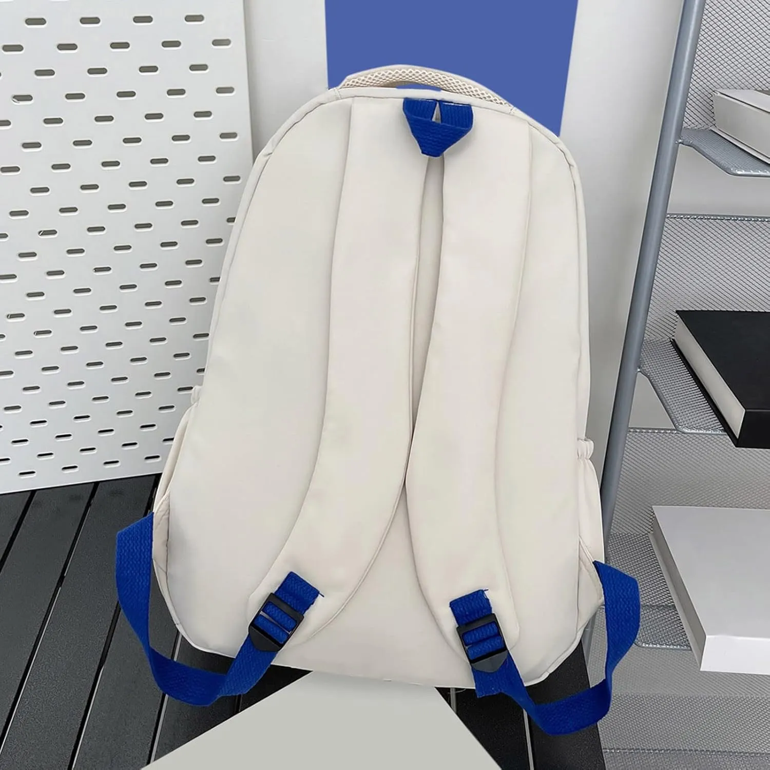 Student Backpack Fashionable Simple Solid Color Large Capacity Lightweight Practical Student Foldable (White, One Size)