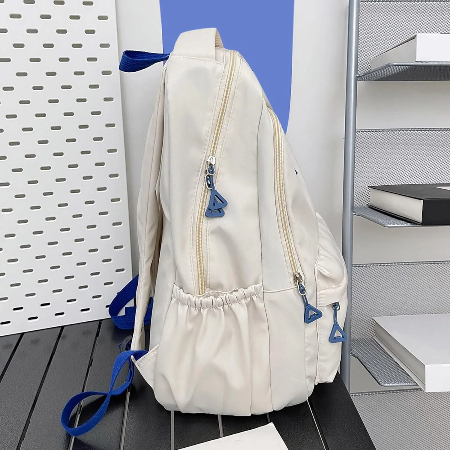 Student Backpack Fashionable Simple Solid Color Large Capacity Lightweight Practical Student Foldable (White, One Size)
