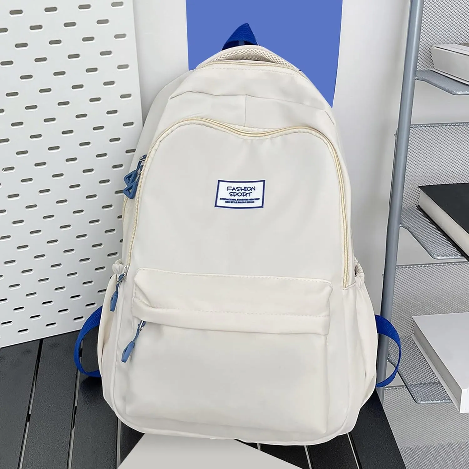 Student Backpack Fashionable Simple Solid Color Large Capacity Lightweight Practical Student Foldable (White, One Size)