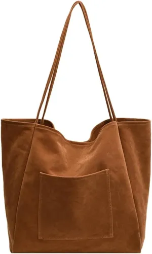 Suede Tote Bag for Women Casual Shoulder Bags Suede Shoulder Bag Leather Shoulder Bags Trendy Tote Purse Bags