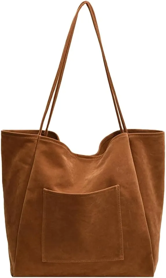 Suede Tote Bag for Women Casual Shoulder Bags Suede Shoulder Bag Leather Shoulder Bags Trendy Tote Purse Bags