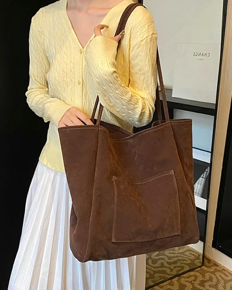 Suede Tote Bag for Women Slouchy Shoulder Bags Suede Bag Shoulder Handbag Leather Shoulder Bags Trendy Tote Bag Purse Bags