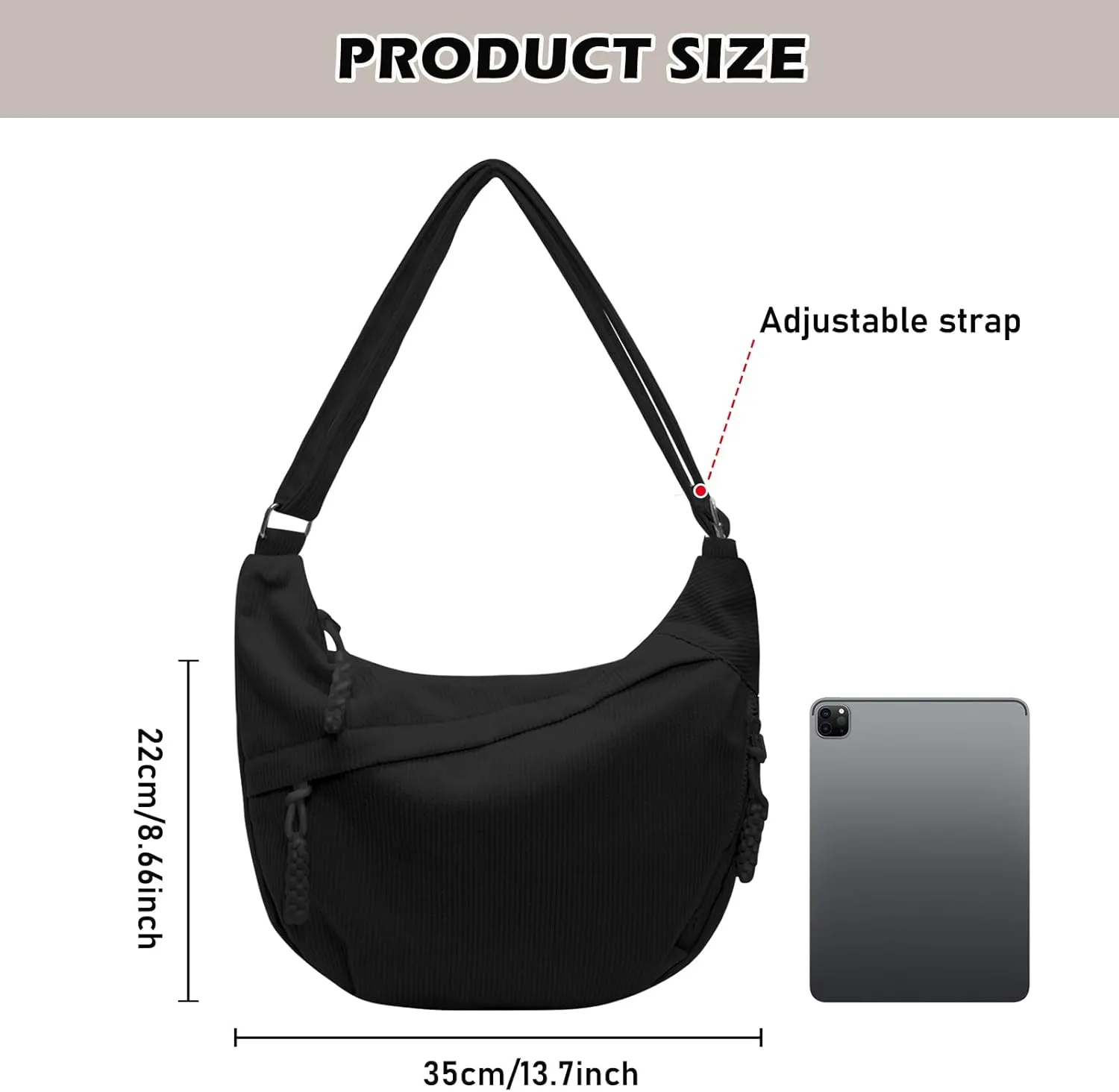 SUNOYA Women's Crossbody Bag, Crescent Moon Bag, Shoulder Bag, Cord Bag, Moon Bag with Adjustable Shoulder Strap, Casual Hobo Bag, Large Women's Shoulder Bag, Moonbag for Women