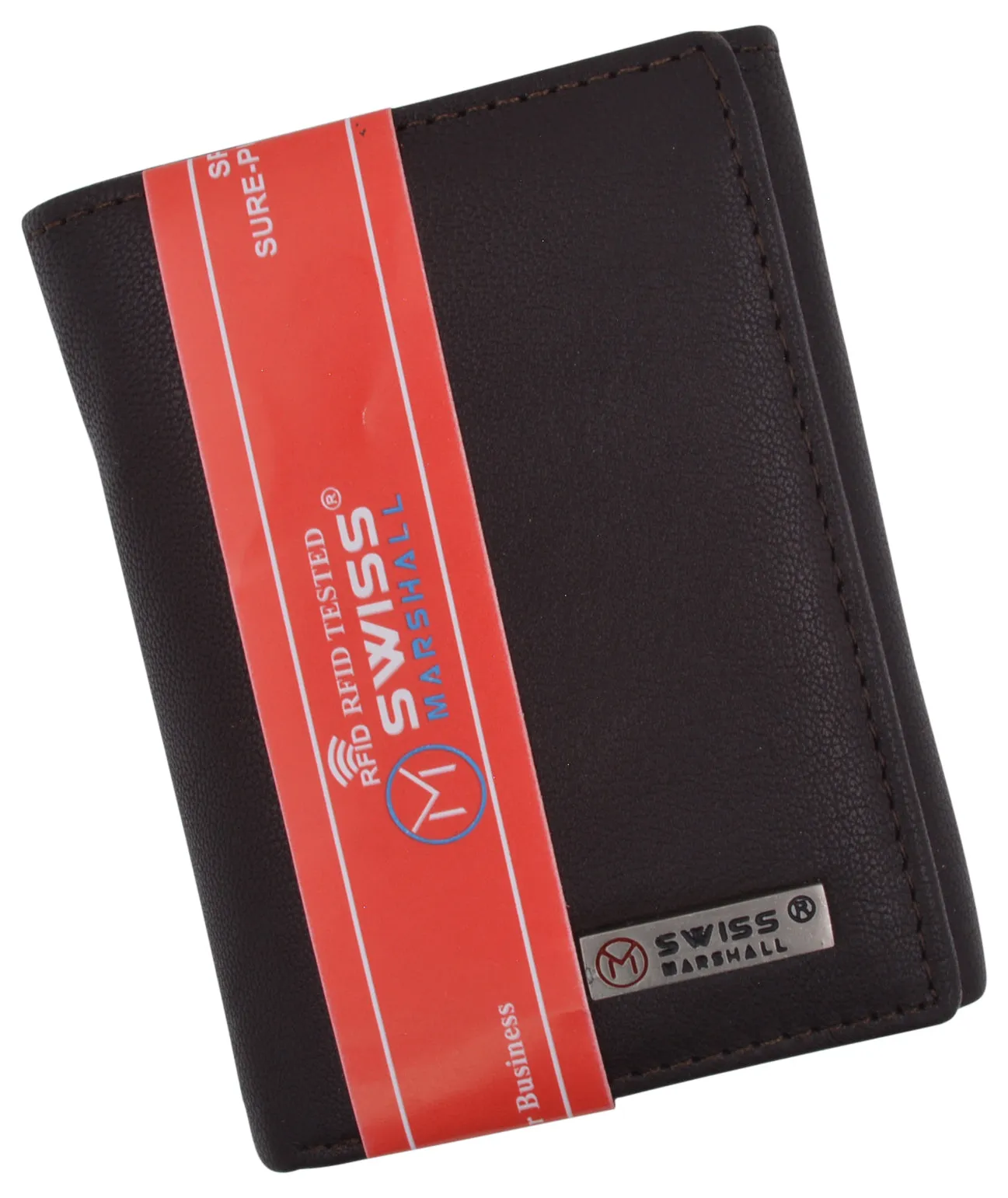 Swiss Marshall Executive Mens RFID Protected Trifold Genuine Leather Wallet ID Window