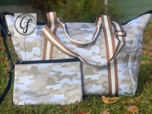 Tan Camo Neoprene Weekender Bag