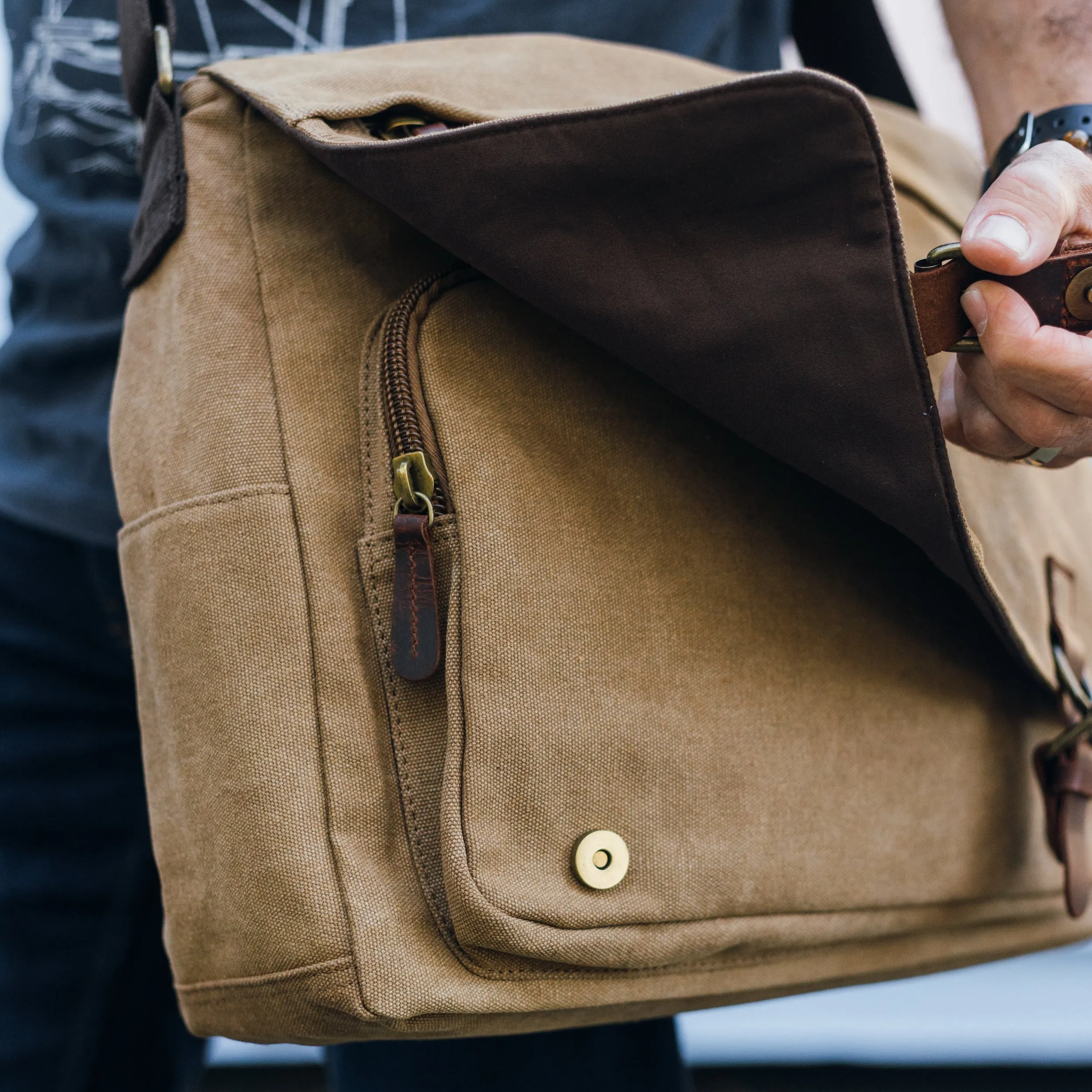 Tasche Canvas & Leather Messenger Bag 15 inch