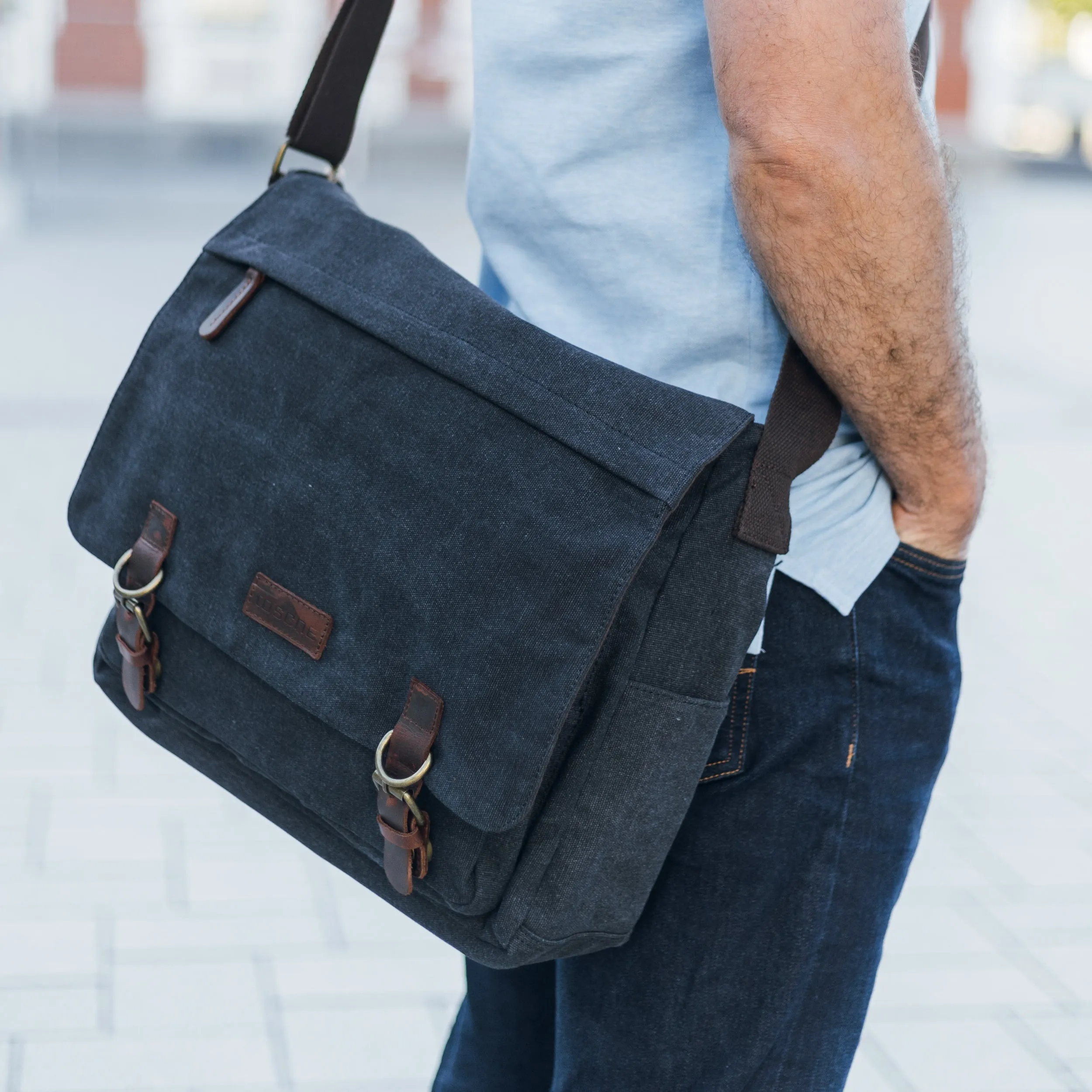 Tasche Canvas & Leather Messenger Bag 15 inch