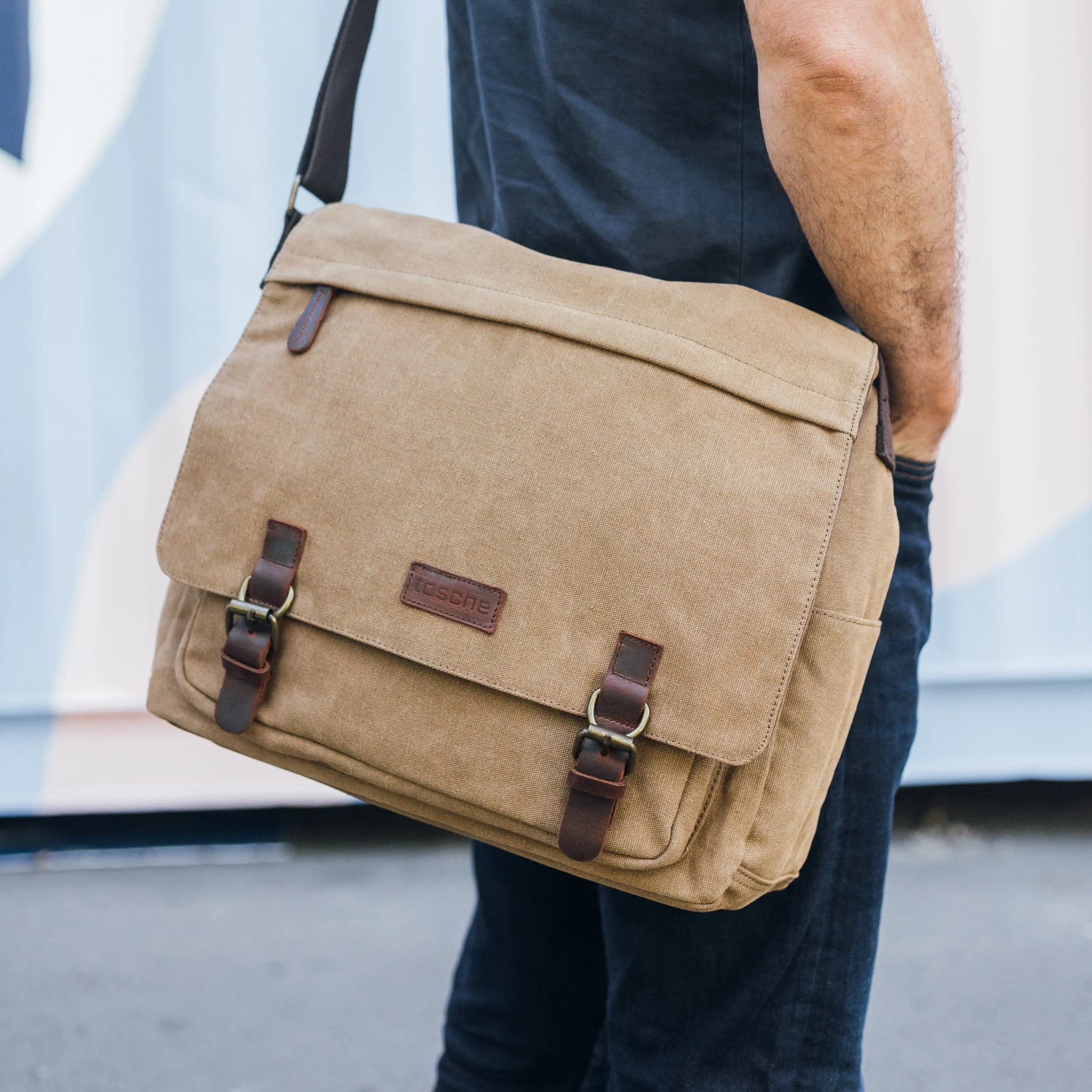 Tasche Canvas & Leather Messenger Bag 15 inch