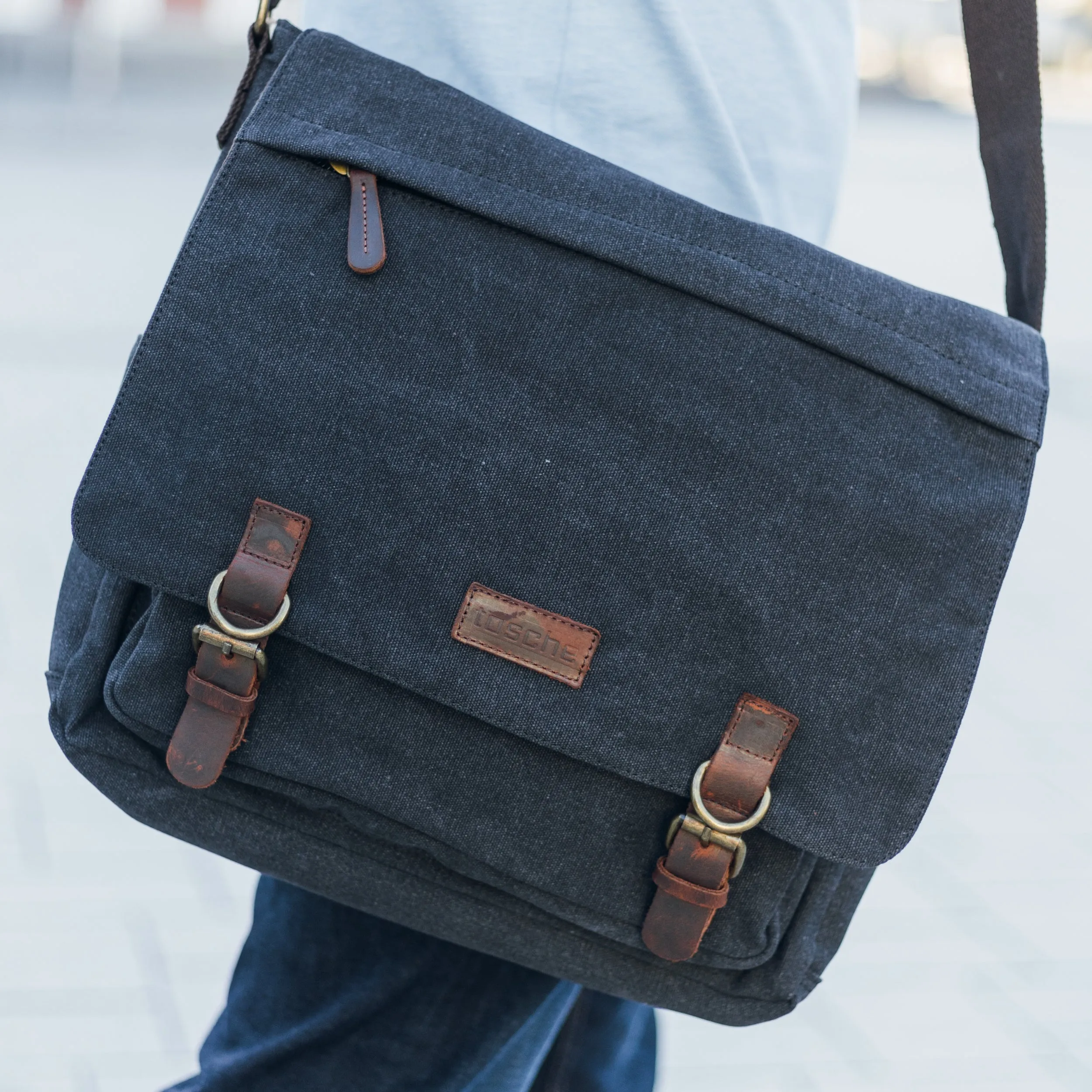Tasche Canvas & Leather Messenger Bag 15 inch