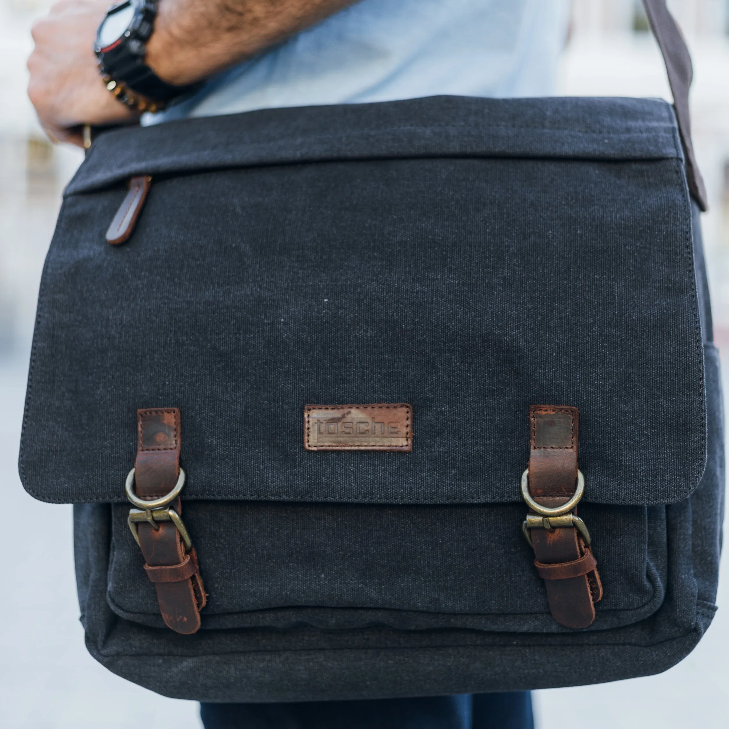 Tasche Canvas & Leather Messenger Bag 15 inch