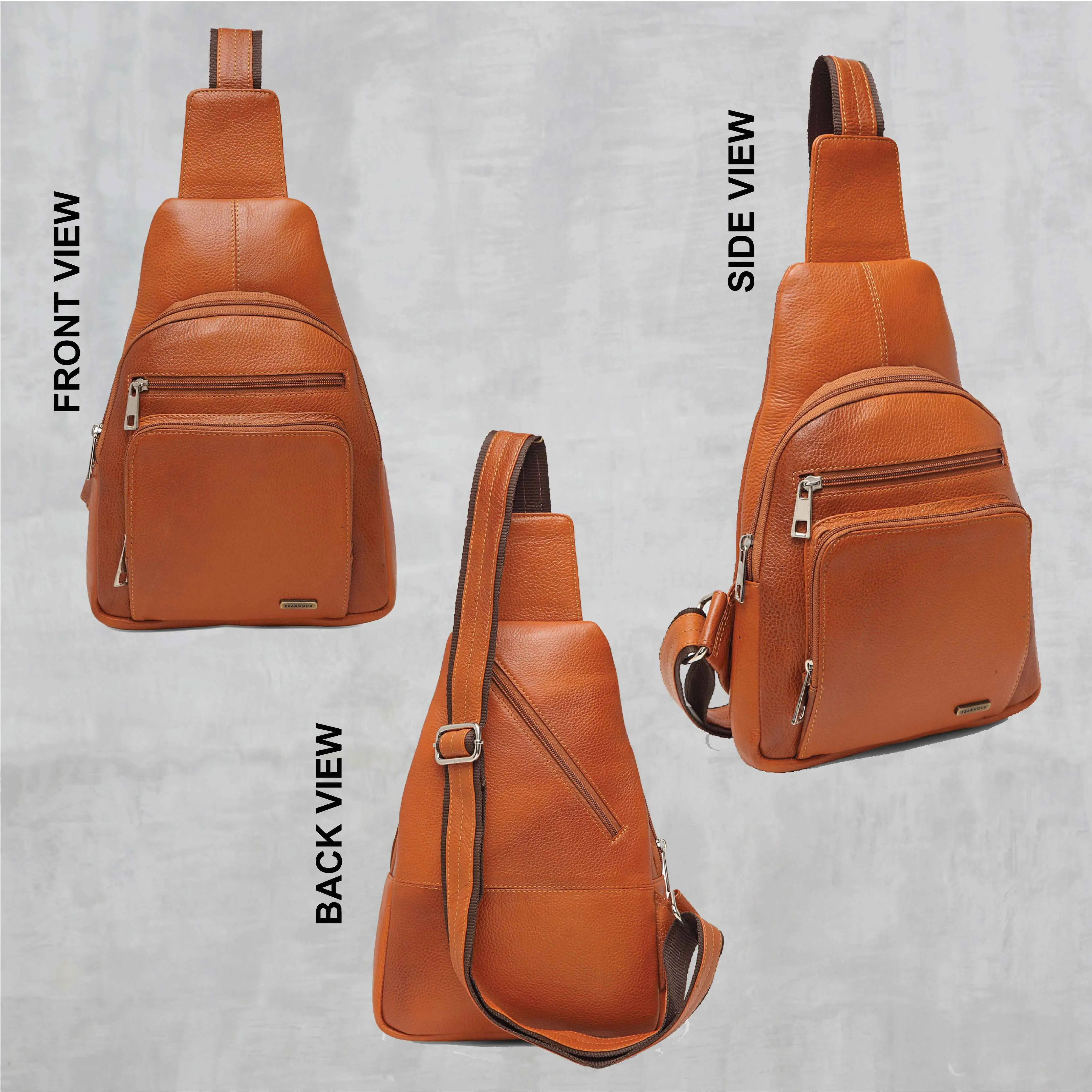 Teakwood Genuine Leather Cross Body Sling Messenger Bag || Lightweight Backpack Chest Shoulder Bags for Travelling, Hiking, Cycling (Tan)