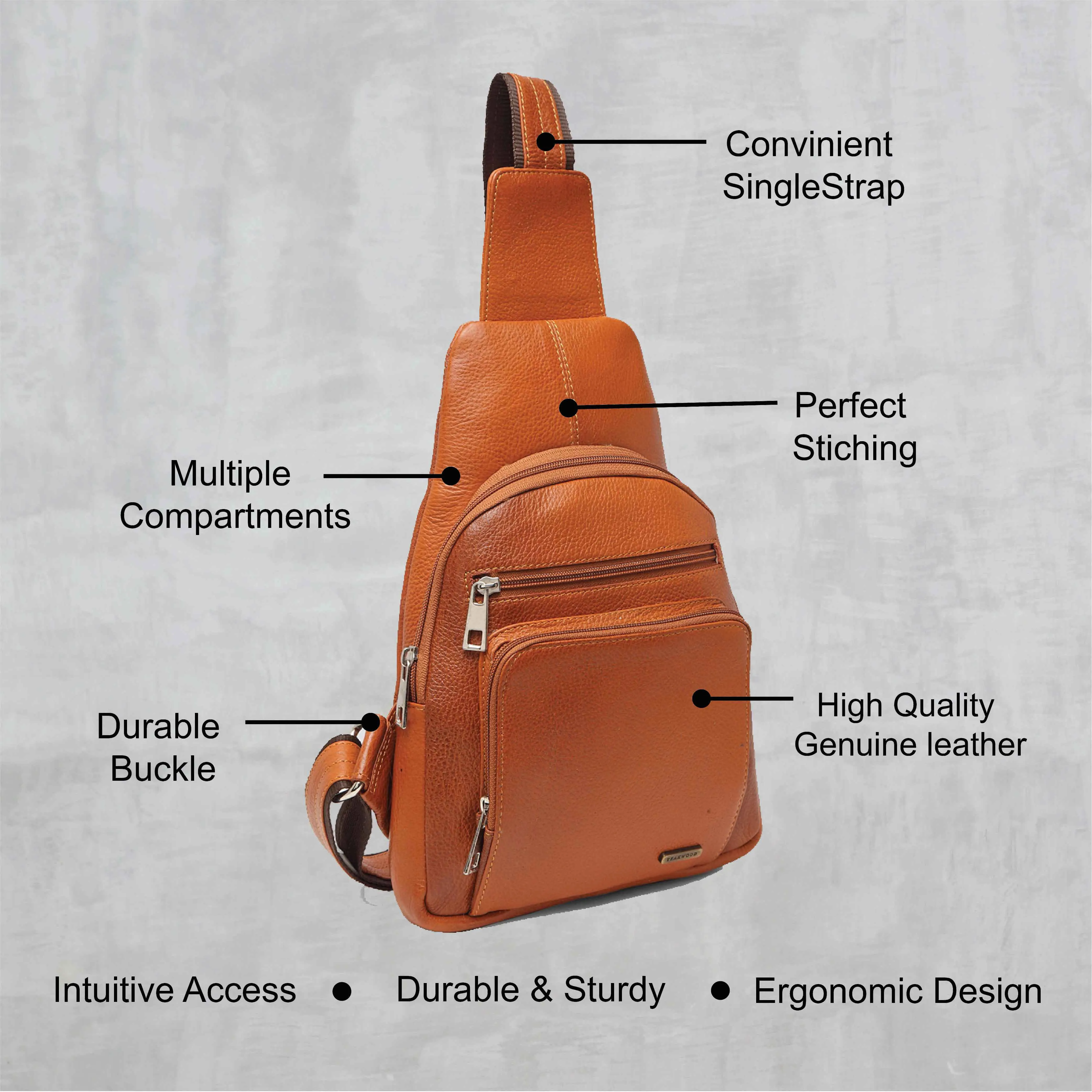 Teakwood Genuine Leather Cross Body Sling Messenger Bag || Lightweight Backpack Chest Shoulder Bags for Travelling, Hiking, Cycling (Tan)