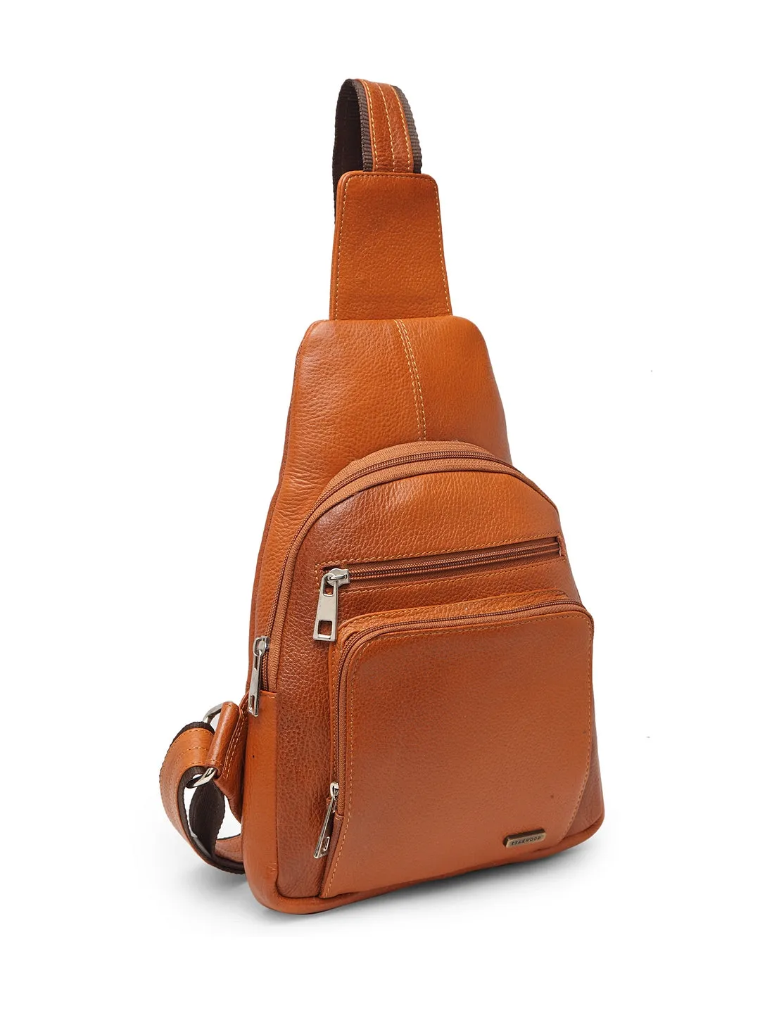 Teakwood Genuine Leather Cross Body Sling Messenger Bag || Lightweight Backpack Chest Shoulder Bags for Travelling, Hiking, Cycling (Tan)