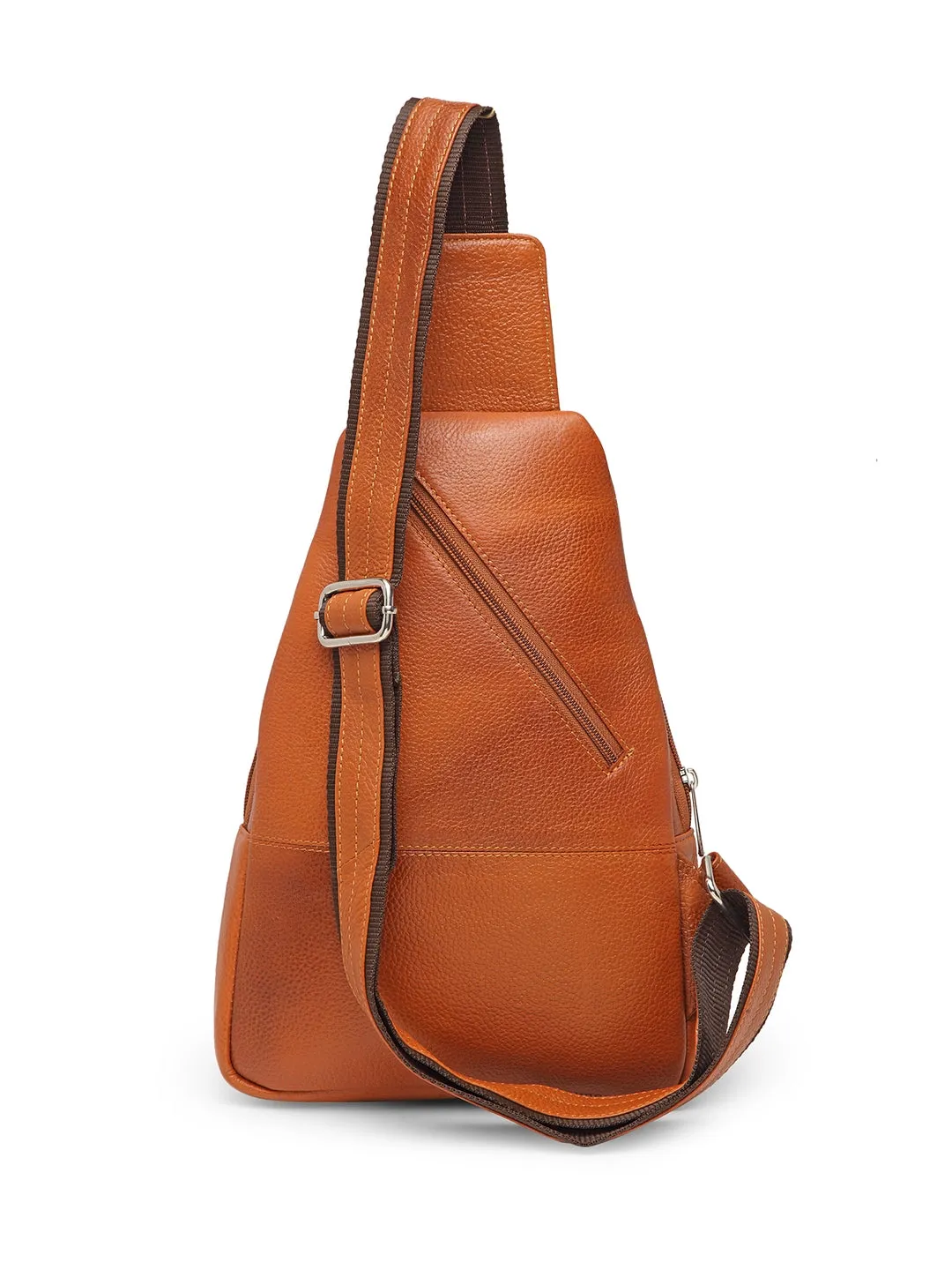 Teakwood Genuine Leather Cross Body Sling Messenger Bag || Lightweight Backpack Chest Shoulder Bags for Travelling, Hiking, Cycling (Tan)