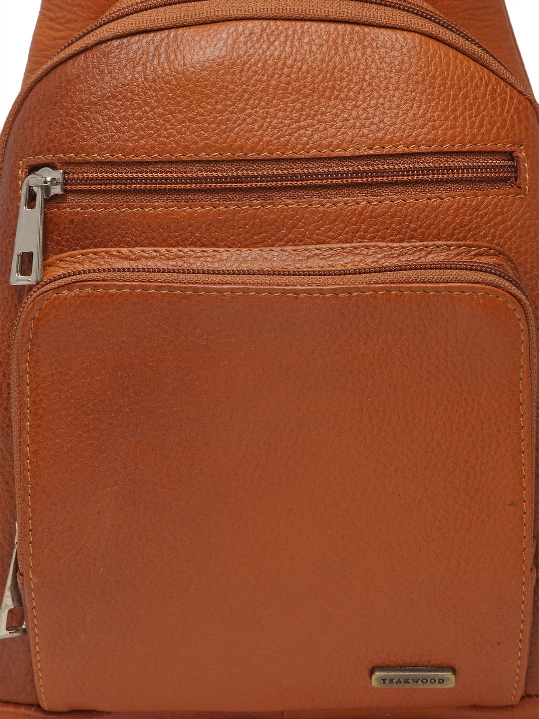 Teakwood Genuine Leather Cross Body Sling Messenger Bag || Lightweight Backpack Chest Shoulder Bags for Travelling, Hiking, Cycling (Tan)