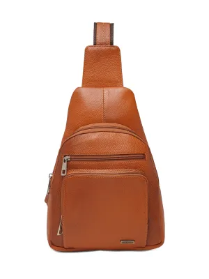 Teakwood Genuine Leather Cross Body Sling Messenger Bag || Lightweight Backpack Chest Shoulder Bags for Travelling, Hiking, Cycling (Tan)