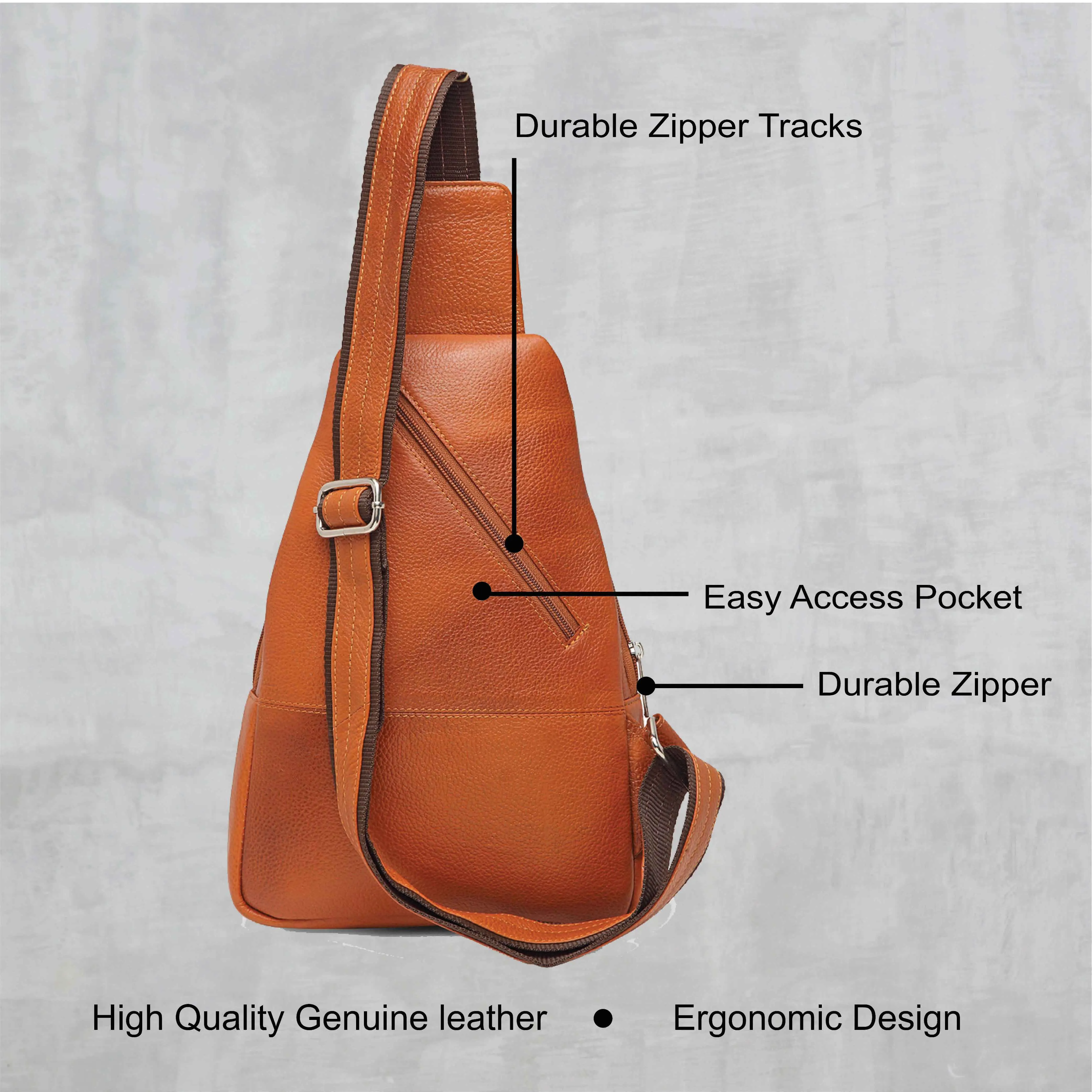 Teakwood Genuine Leather Cross Body Sling Messenger Bag || Lightweight Backpack Chest Shoulder Bags for Travelling, Hiking, Cycling (Tan)