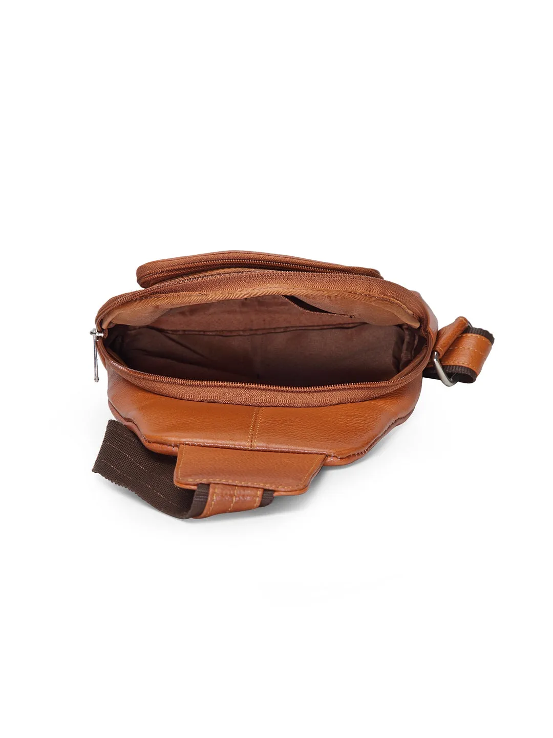 Teakwood Genuine Leather Cross Body Sling Messenger Bag || Lightweight Backpack Chest Shoulder Bags for Travelling, Hiking, Cycling (Tan)