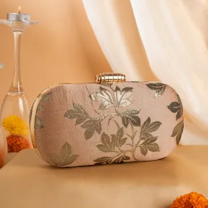 Teejh Priyanka Leaf Rose Pink Clutch