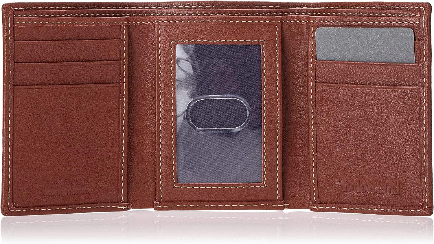 Timberland D01388  Mens Leather Trifold Wallet With ID Window - Brown Cognac