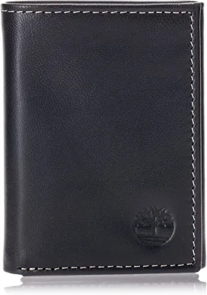 Timberland D01388/08 Men's Leather Trifold Wallet with Id Window - Black Cloudy