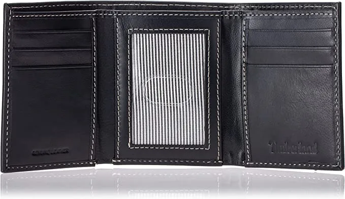 Timberland D01388/08 Men's Leather Trifold Wallet with Id Window - Black Cloudy