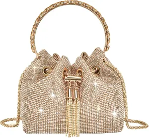 TOPALL Women's Clutches and Clutches, Women's Chic Evening Clutch Bag, Sequined Evening Bag, Rhinestone Handbag Women's Fashion Bag for Ceremony Wedding/Party/Prom (B-Gold), Round Gold