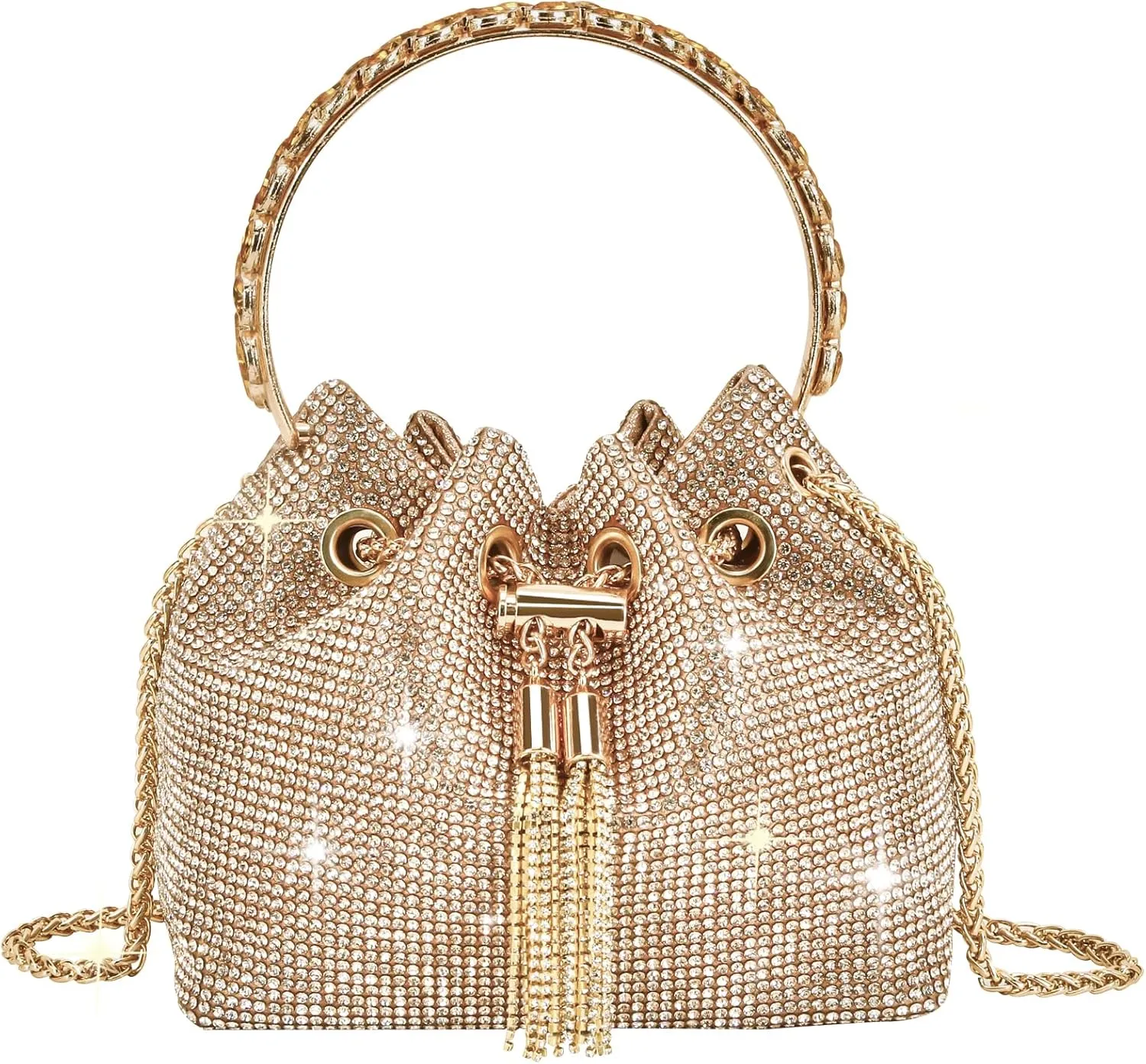 TOPALL Women's Clutches and Clutches, Women's Chic Evening Clutch Bag, Sequined Evening Bag, Rhinestone Handbag Women's Fashion Bag for Ceremony Wedding/Party/Prom (B-Gold), Round Gold