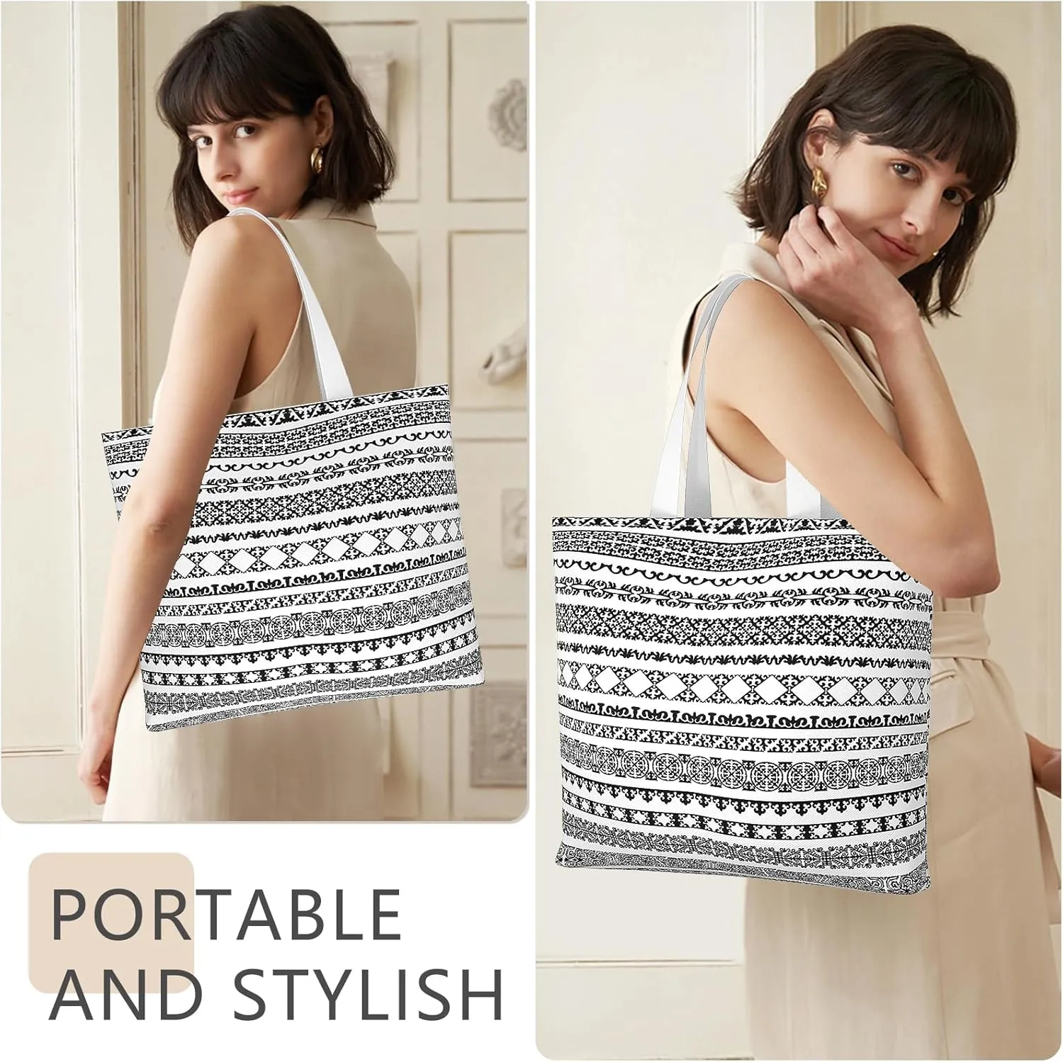 Tote Bag, Canvas Tote Bag for Women, Large Lightweight Reusable Canvas Handbags, Cotton Folding Shoulder Cloth Handbag
