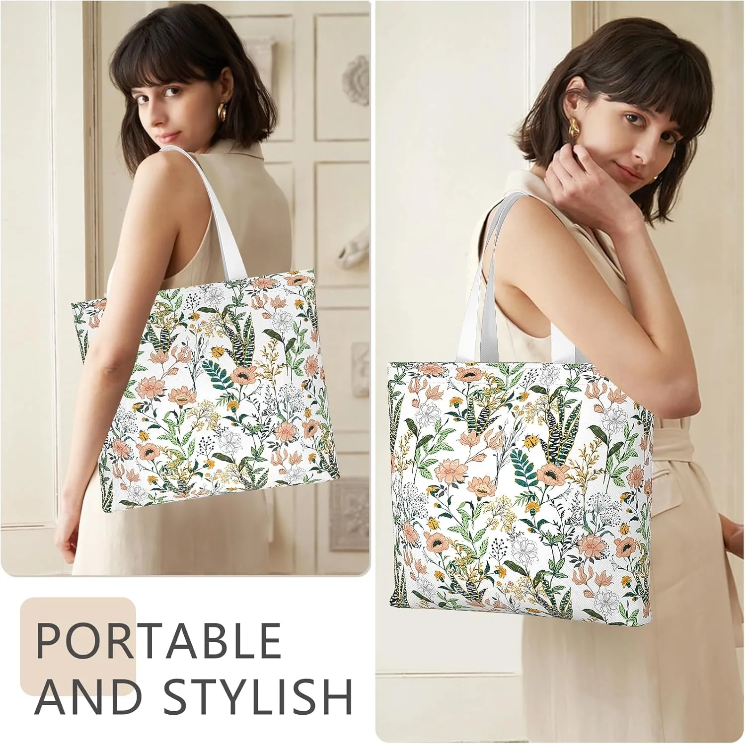 Tote Bag, Canvas Tote Bag for Women, Large Lightweight Reusable Canvas Handbags, Cotton Folding Shoulder Cloth Handbag