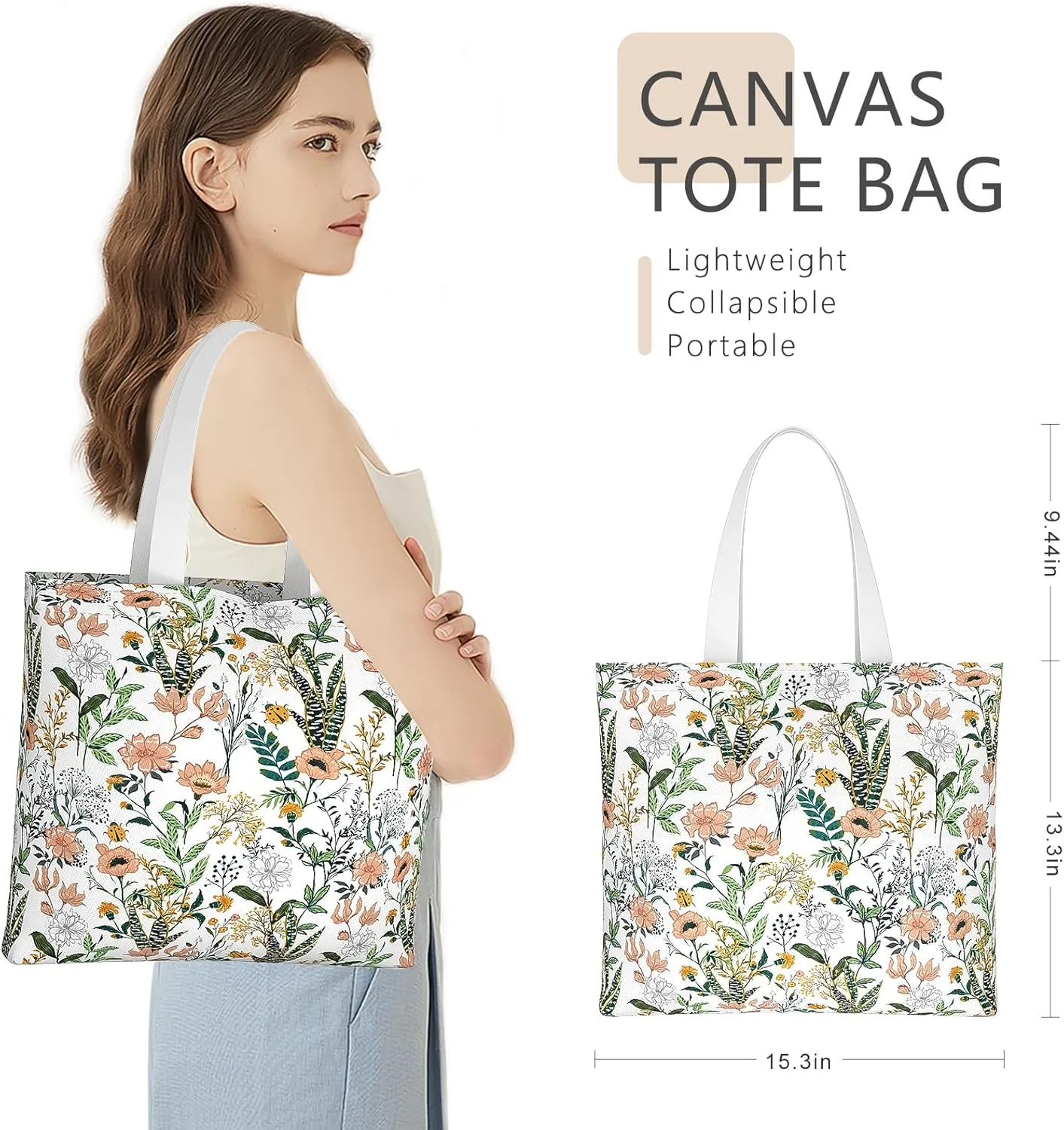 Tote Bag, Canvas Tote Bag for Women, Large Lightweight Reusable Canvas Handbags, Cotton Folding Shoulder Cloth Handbag
