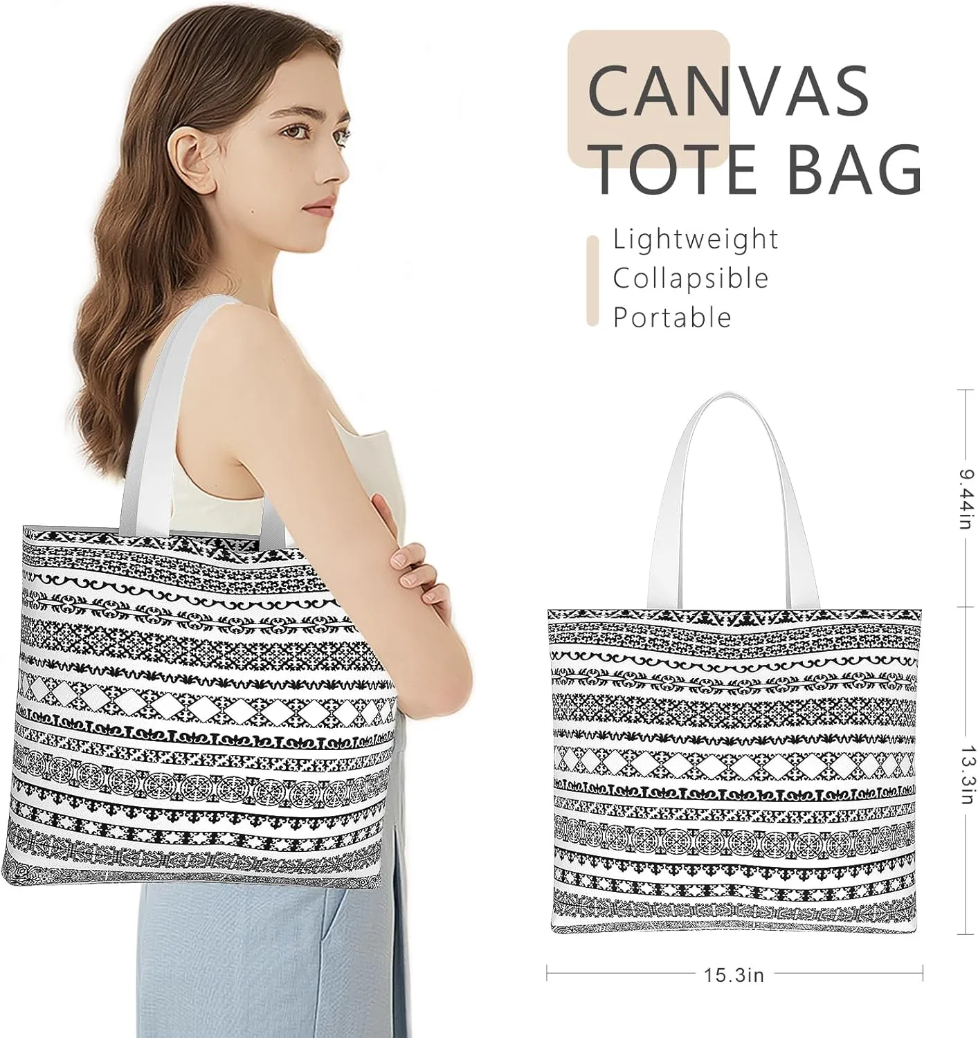 Tote Bag, Canvas Tote Bag for Women, Large Lightweight Reusable Canvas Handbags, Cotton Folding Shoulder Cloth Handbag