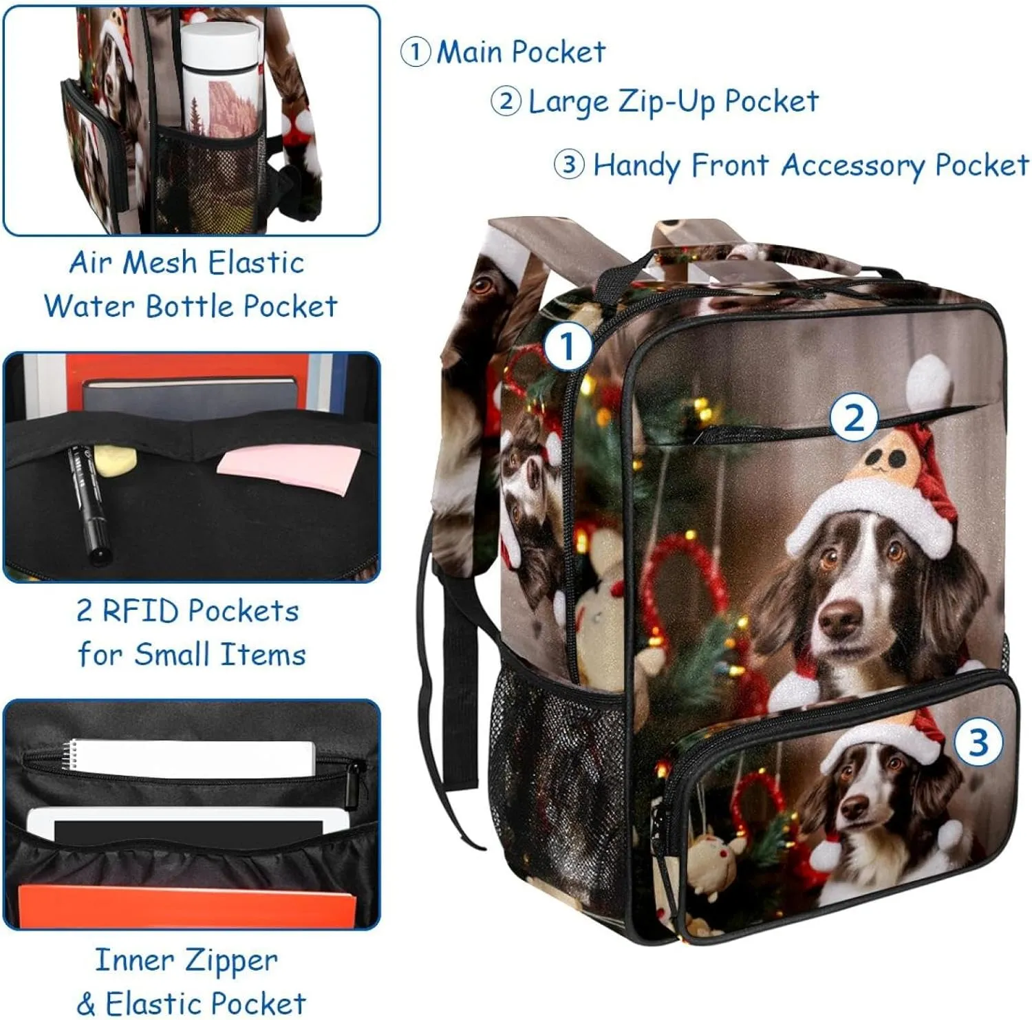 Travel Backpacks for Women,Mens Backpack,Christmas Puppy Dog,Backpack