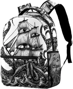 Travel Backpacks for Women,Mens Backpack,Devilfish Pirate Sailboat,Backpack
