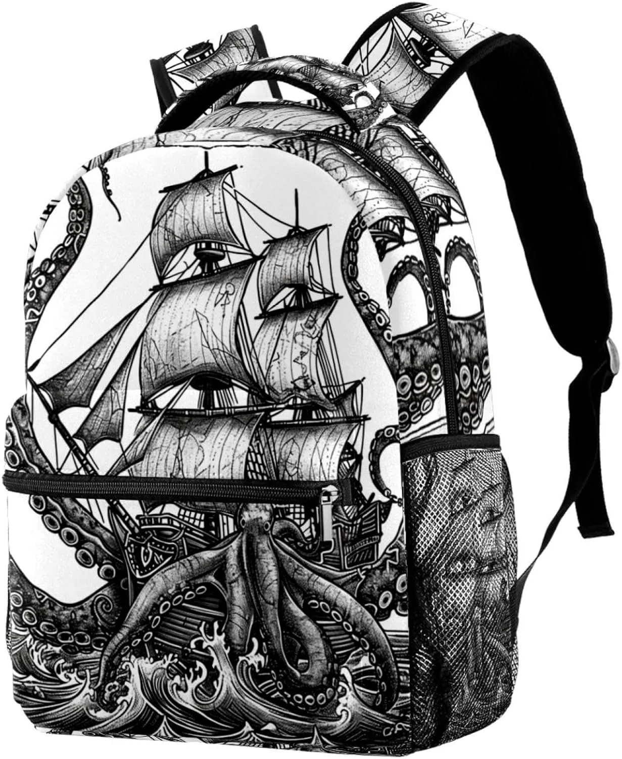Travel Backpacks for Women,Mens Backpack,Devilfish Pirate Sailboat,Backpack
