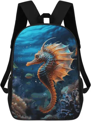 Travel Laptop Backpack Ocean Seahorse Backpack for Men Women Casual Daypack Computer Bag for Hiking Business