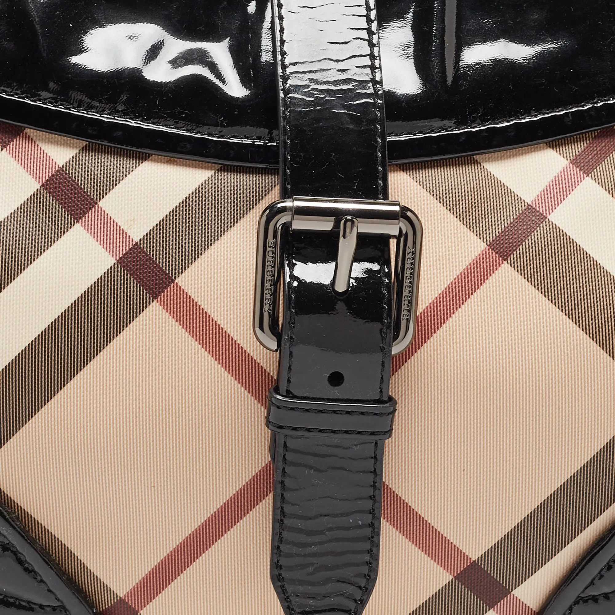 Trendy Inspired Burberry Black/beige Nova Check Pvc And Patent Leather Hobo
