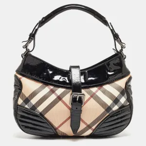 Trendy Inspired Burberry Black/beige Nova Check Pvc And Patent Leather Hobo