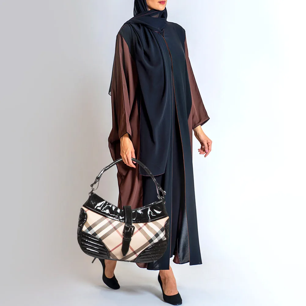 Trendy Inspired Burberry Black/beige Nova Check Pvc And Patent Leather Hobo