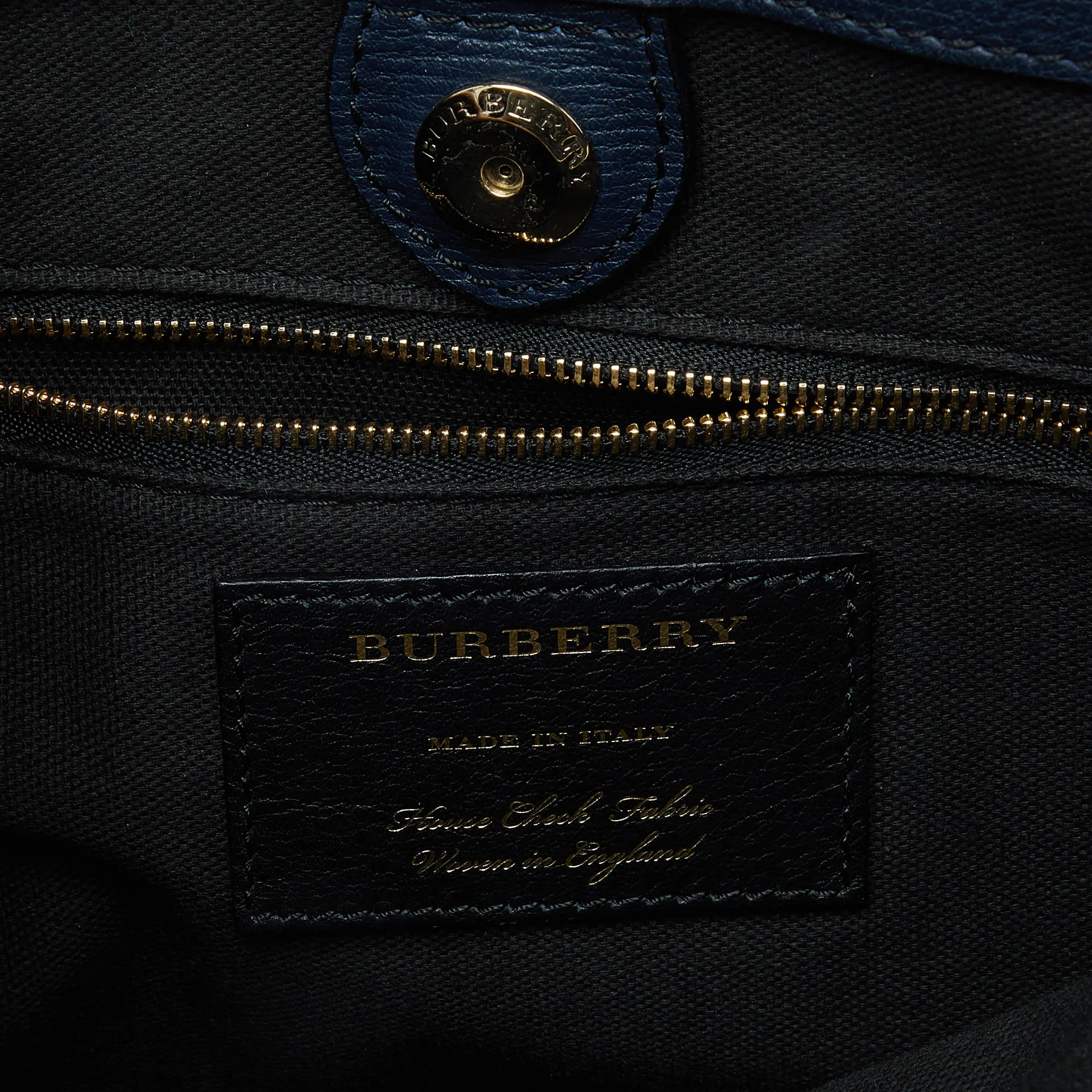 Trendy Inspired Burberry Blue/beige Leather And House Check Canvas Medium Banner Tote
