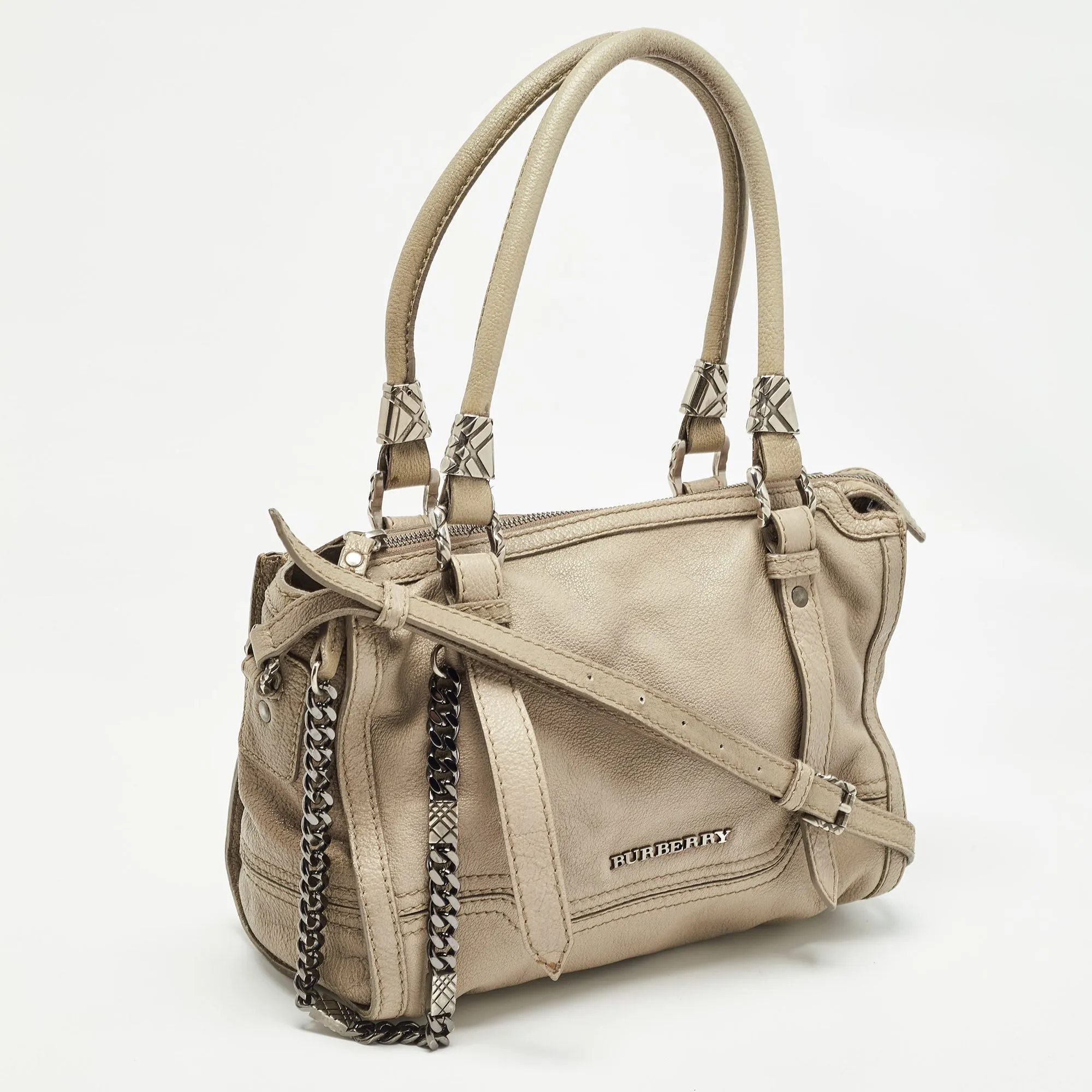 Trendy Inspired Burberry Grey Leather Ashmore Tote