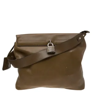 Trendy Inspired Burberry Olive Green Leather Studded Lock Messenger Bag
