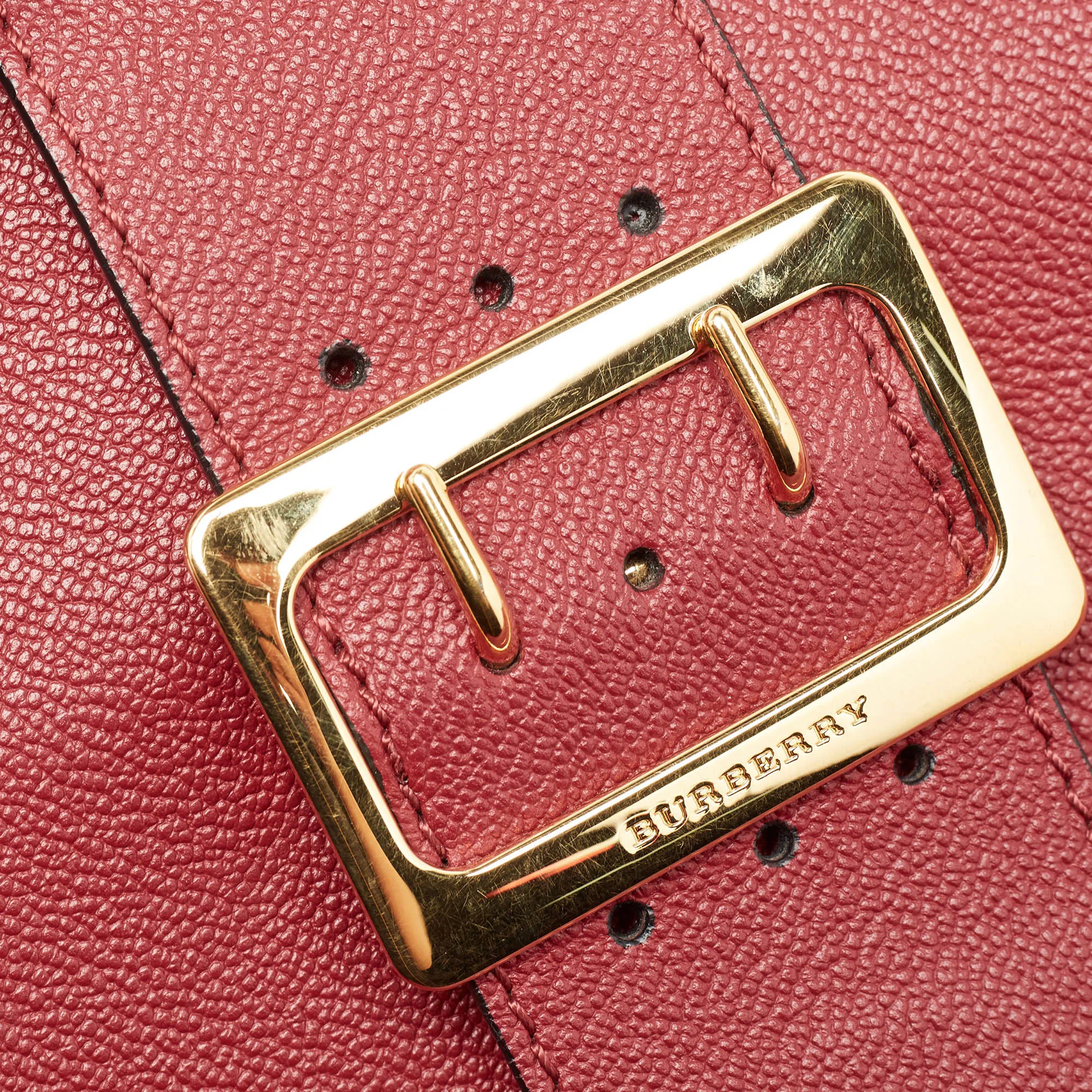 Trendy Inspired Burberry Red Leather Buckle Tote