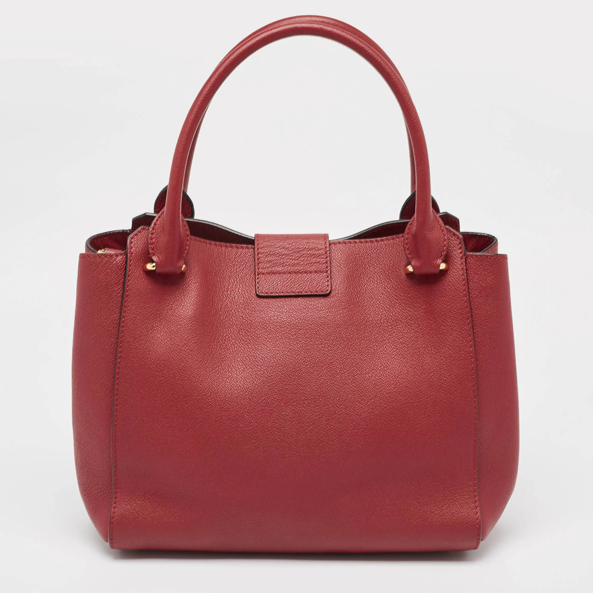 Trendy Inspired Burberry Red Leather Buckle Tote