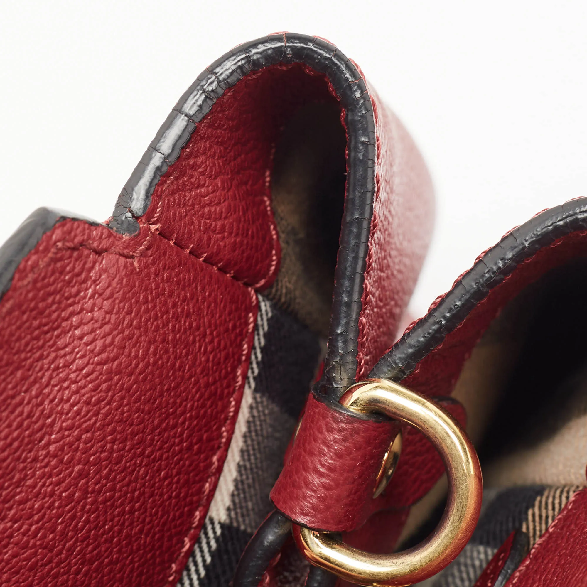 Trendy Inspired Burberry Red Leather Buckle Tote
